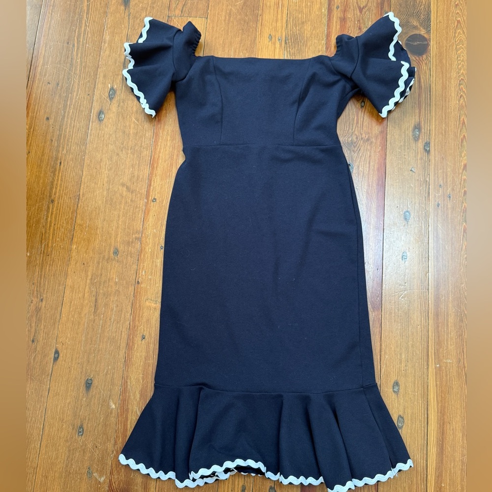 Queen Bee Maternity Black Dress with White Accents
